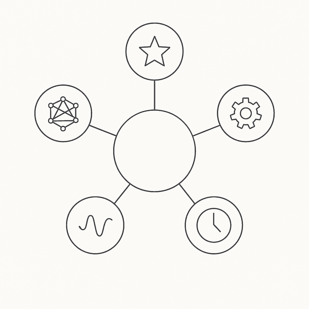 Radial diagram illustrating five core pillars for evaluating AEO platforms