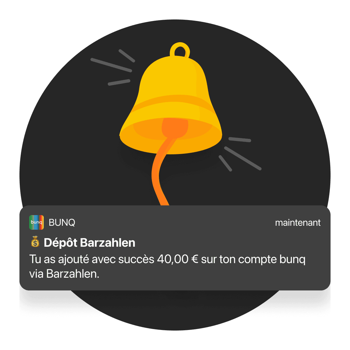 Bannière de notification avec une icône de cloche jaune, indiquant une mise à jour de demande de service.