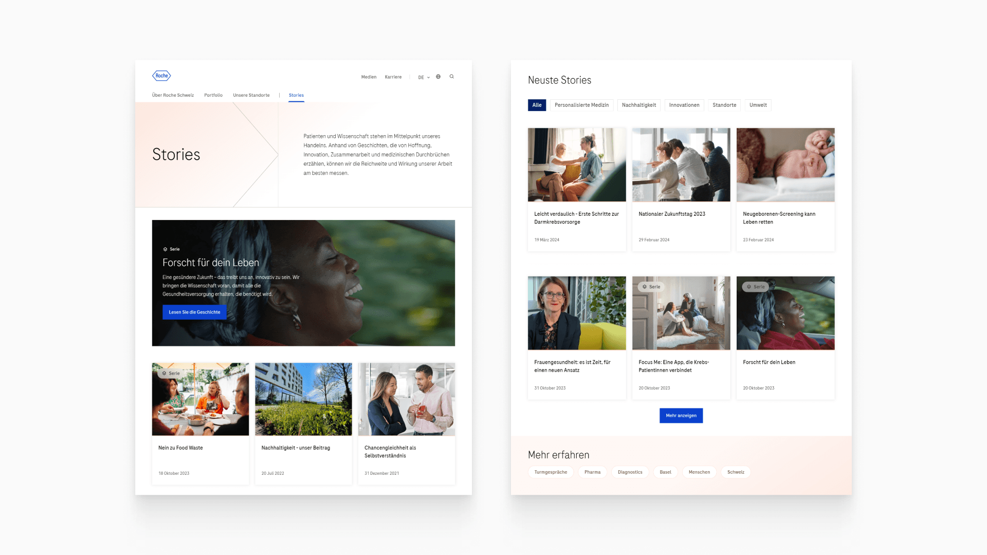 Stories section screen on the Roche corporate website - desktop view