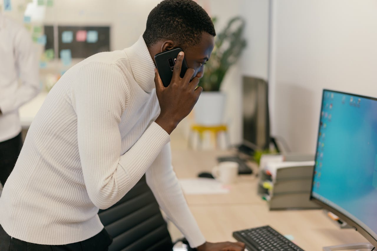 A person listening to voicemail