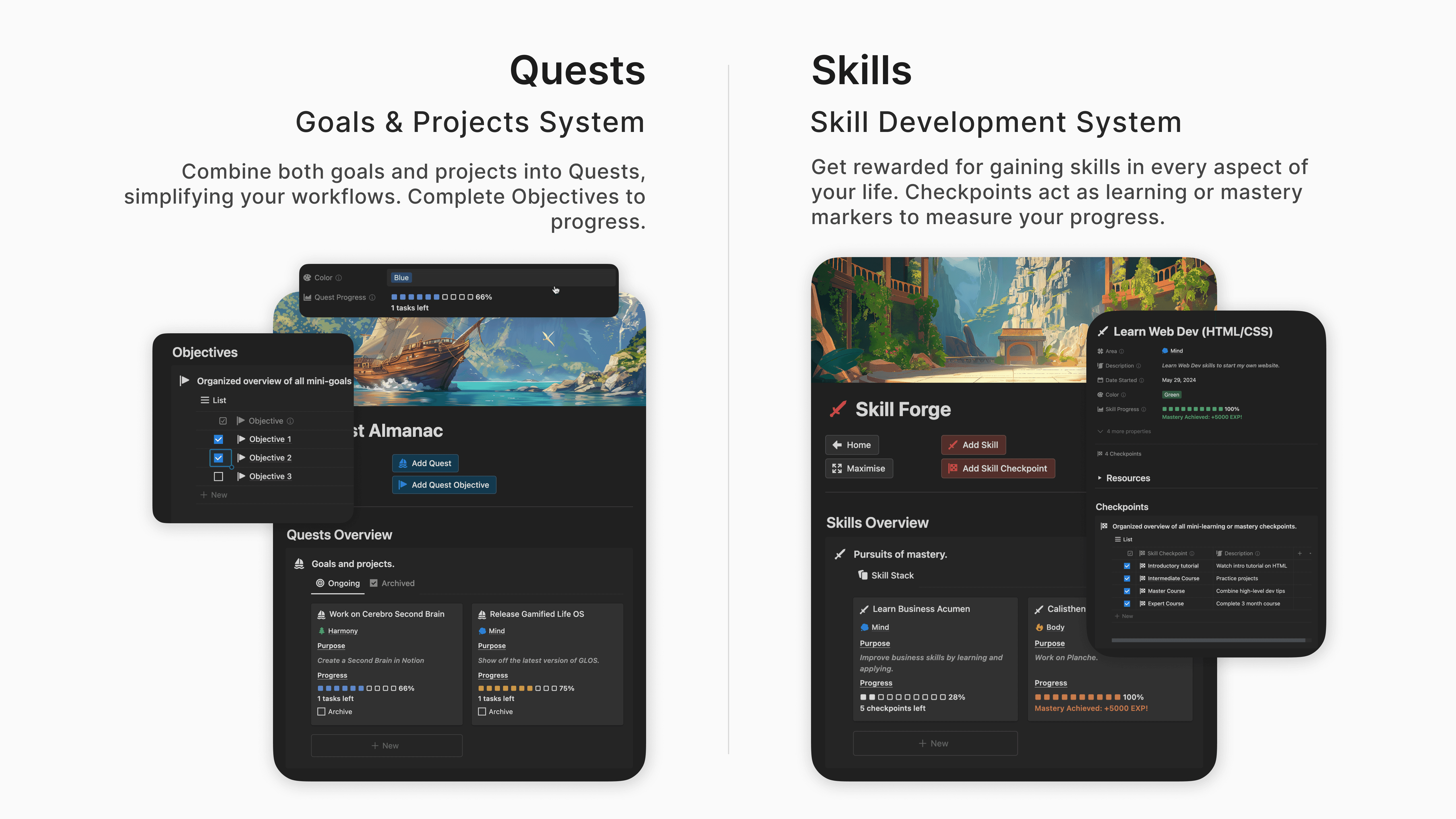 Gamified Life OS Notion template by Kevechino