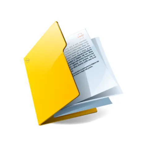 Computer generated icon showing yellow folder with white paper files by SubsQS