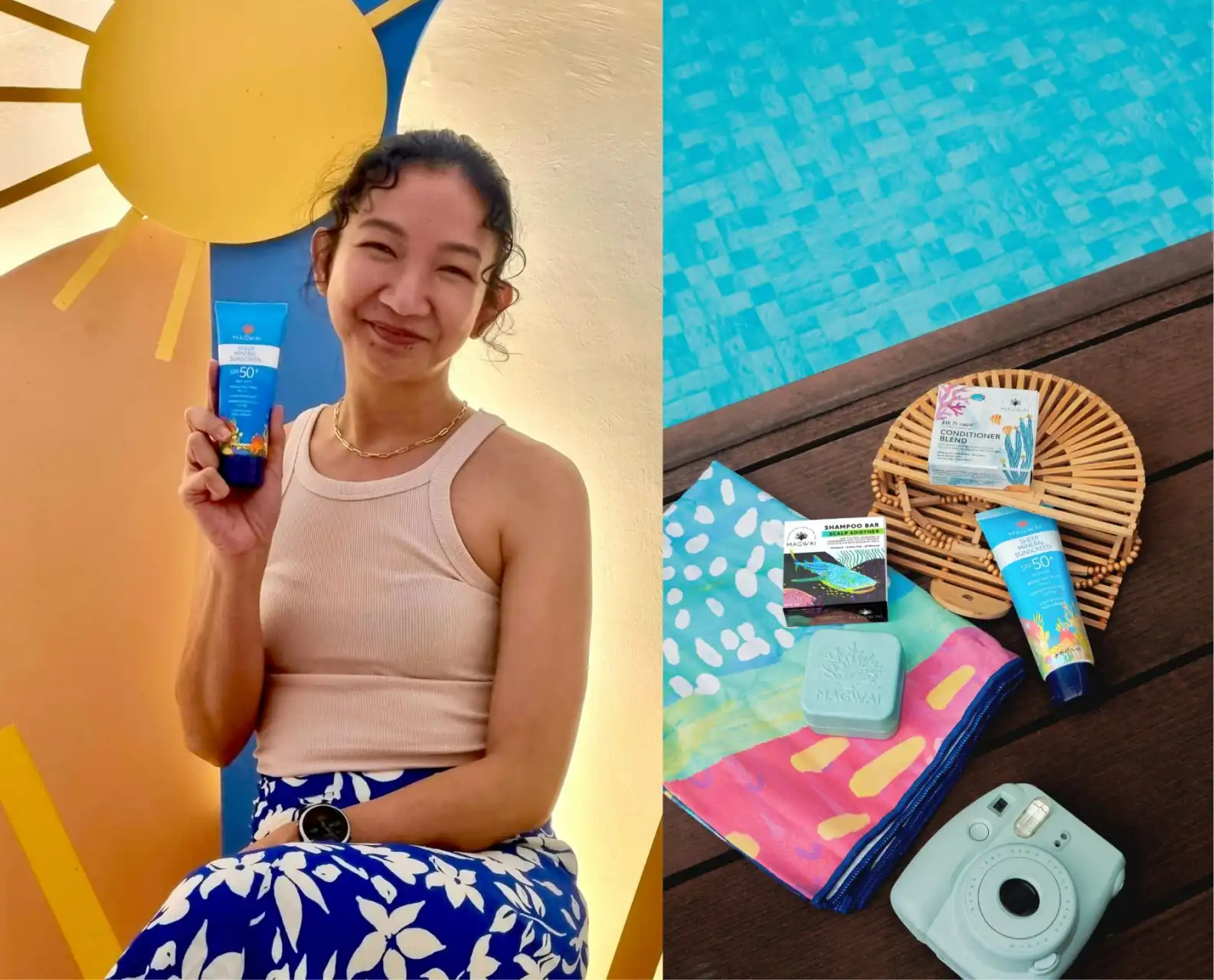 MAGWAI co-founder Mafel Tamayo with the brand's sustainable personal care products, highlighted at the ABIS 2025 summit.