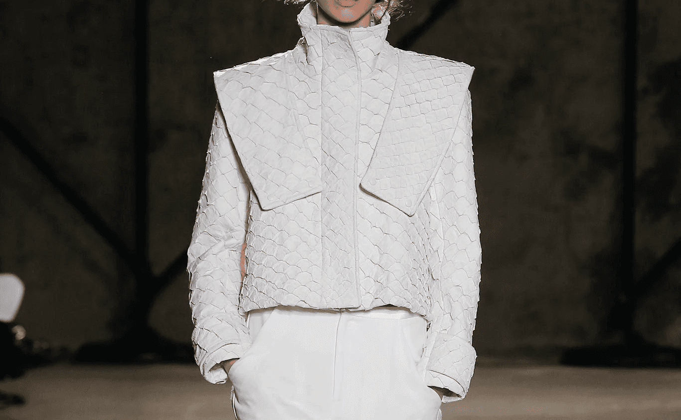 white pirarucu leather jacket