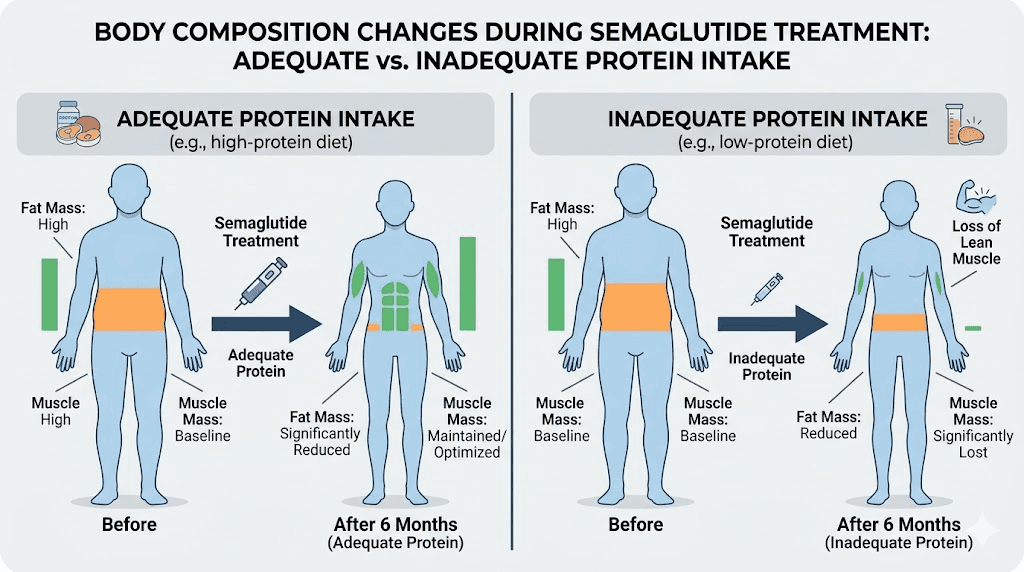Body composition comparison with and without adequate protein on semaglutide