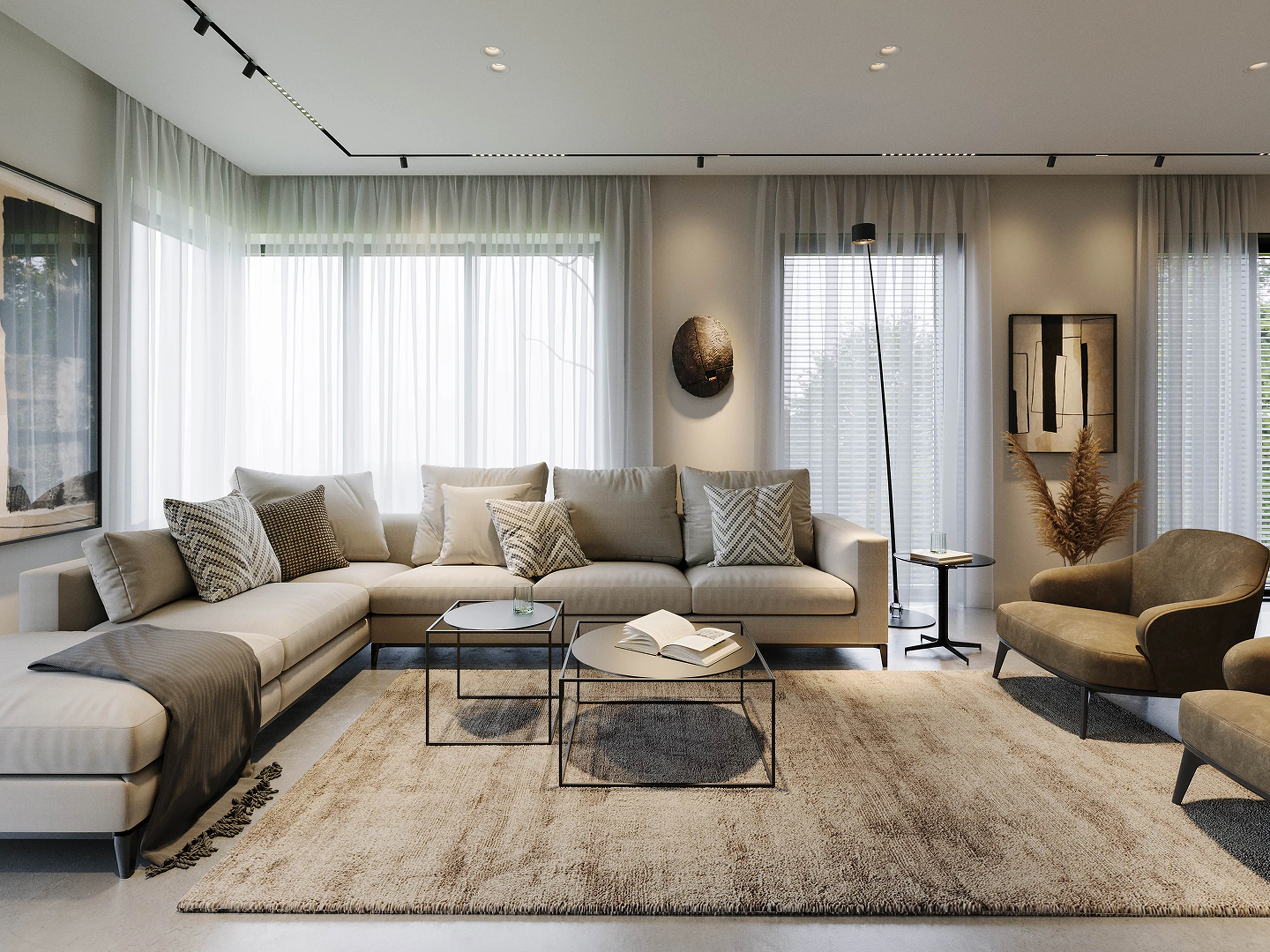 Meuble TV mural sur mesure blanc avec niches ouvertes et rangements intégrés — salon contemporain au Luxembourg.