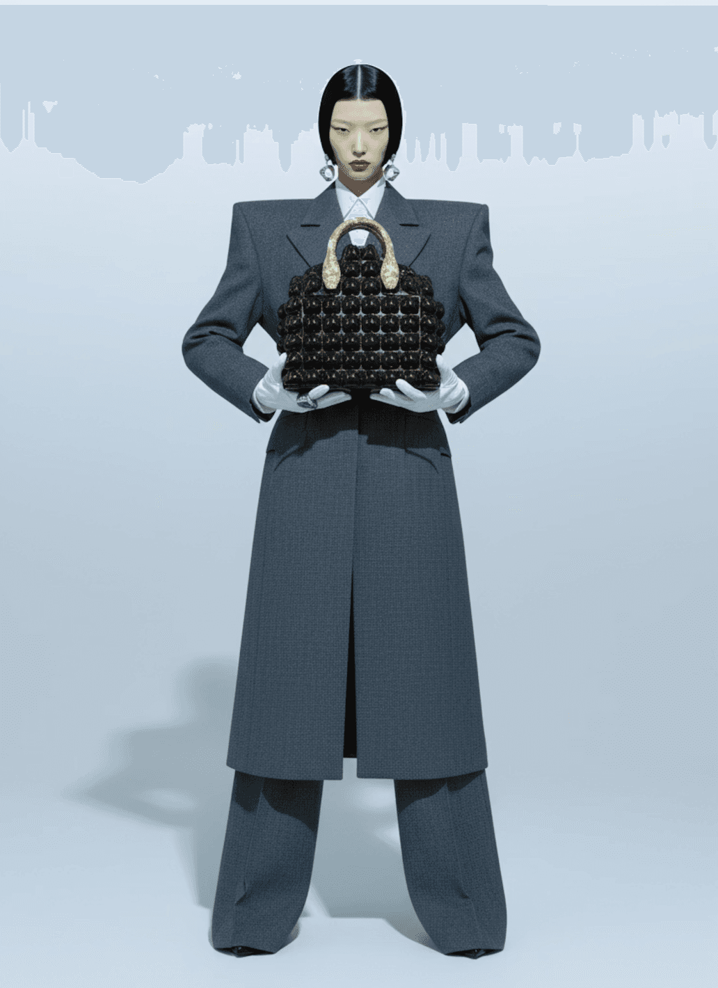 Woman standing with a purse