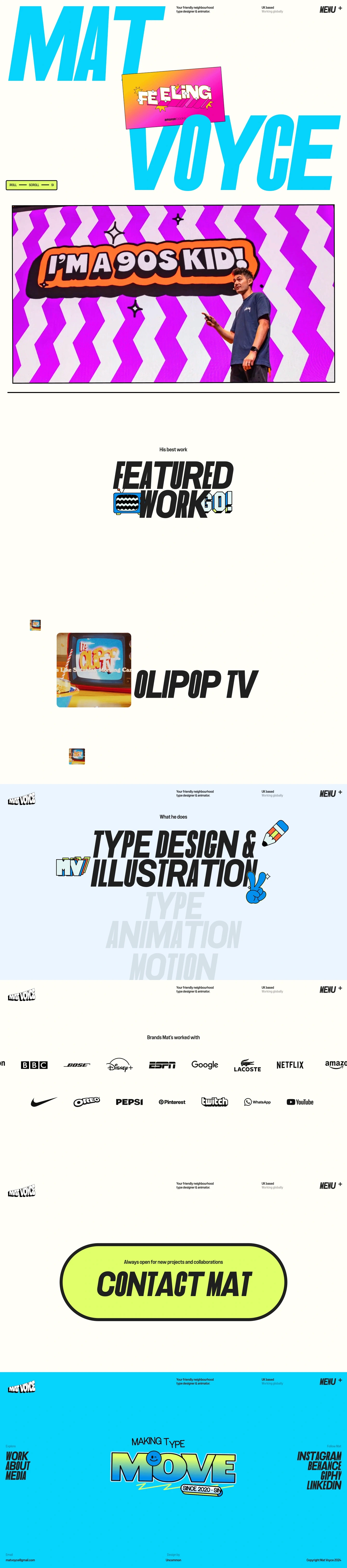 Mat Voyce portfolio page screenshot showcasing Art design