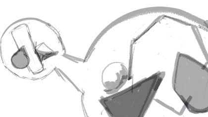 A quick transition between sketch, storyboard and final render of a scene