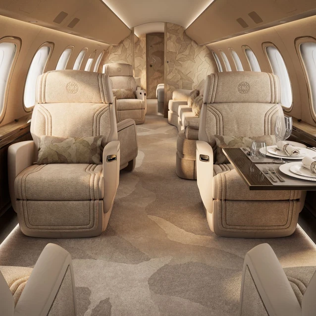 ELIE SAAB cabin for the Global 8000: a specific configuration, not representative of every aircraft.
