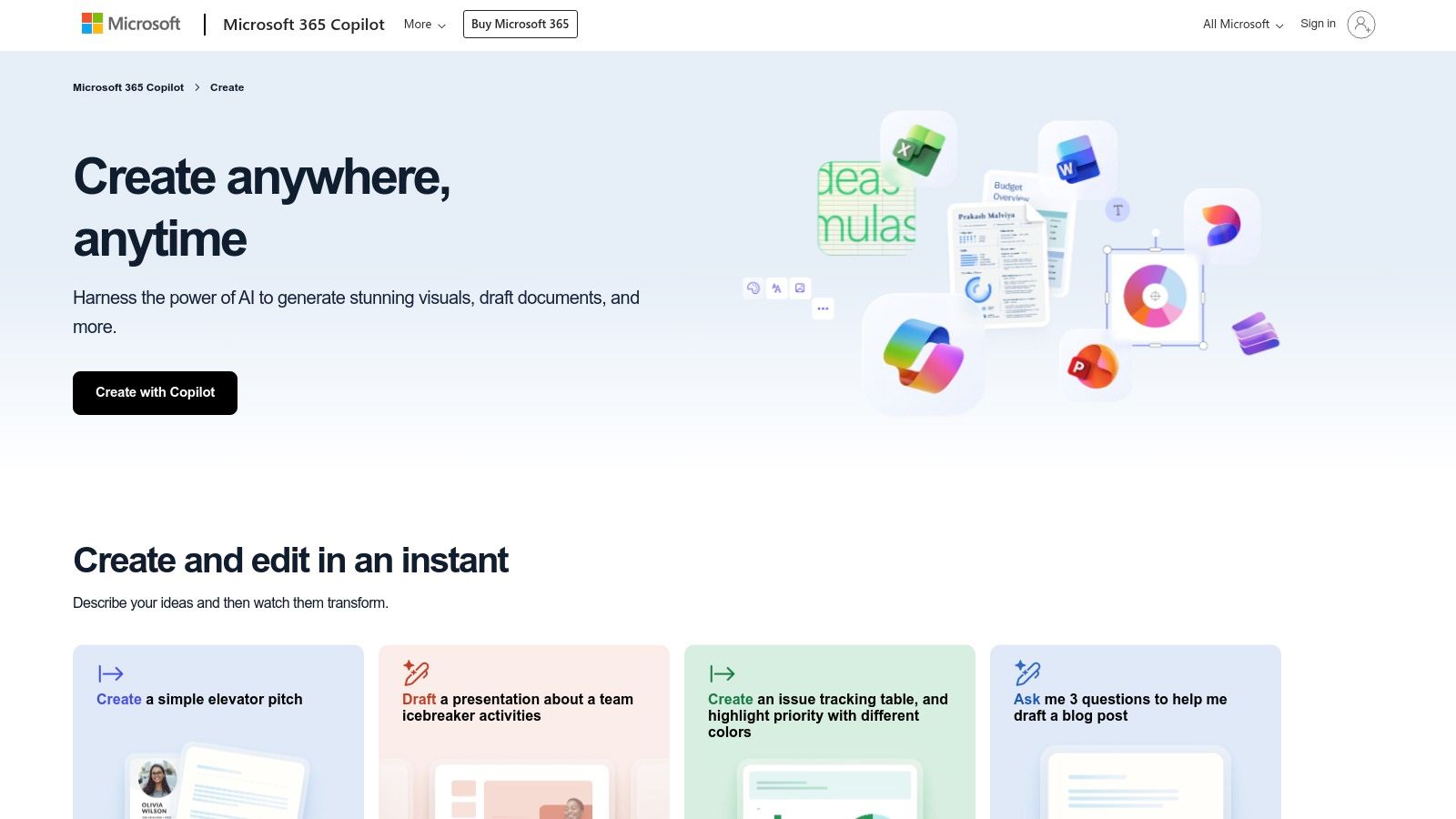 Microsoft Forms (via Microsoft Create templates)