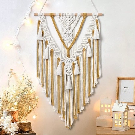 Handcrafted two-tone macrame tapestry wall hanging for boho décor