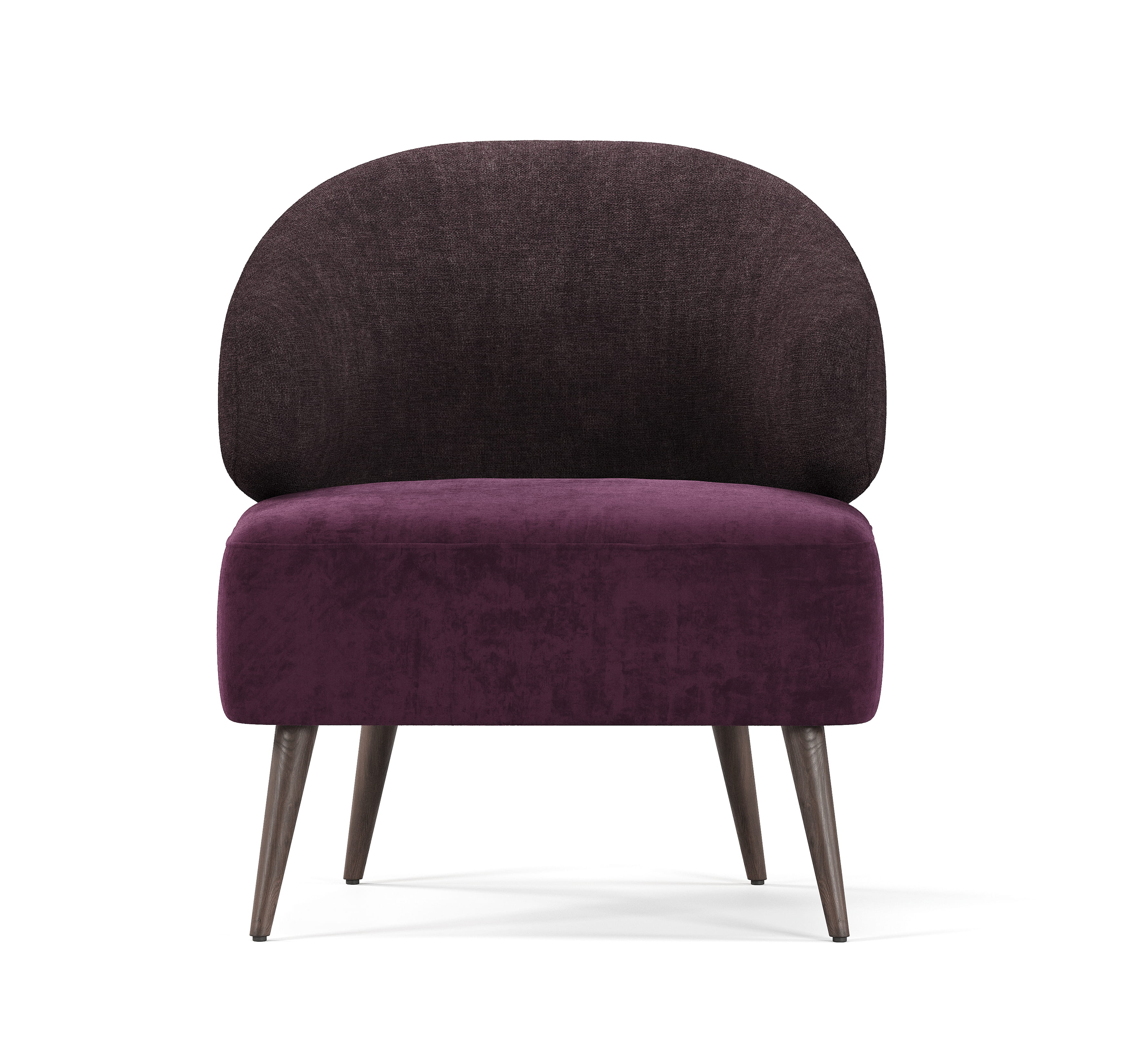 Upholstered accent chair with curved back and cushioned seat