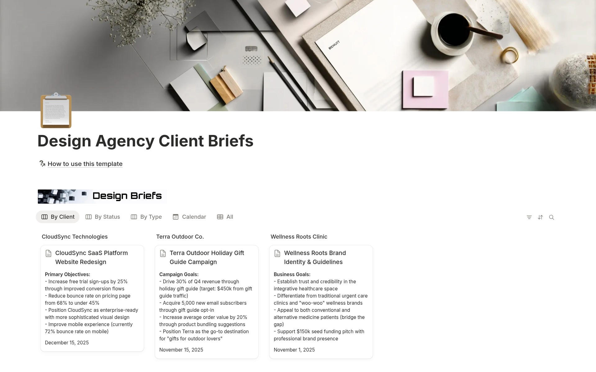 Design Agency Client Briefs Dashboard Screenshot