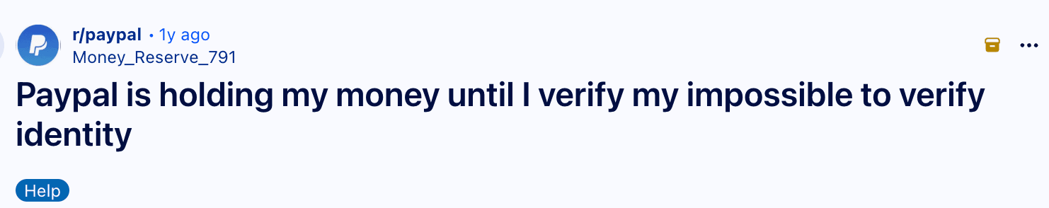 PayPal money on hold due to identity verification