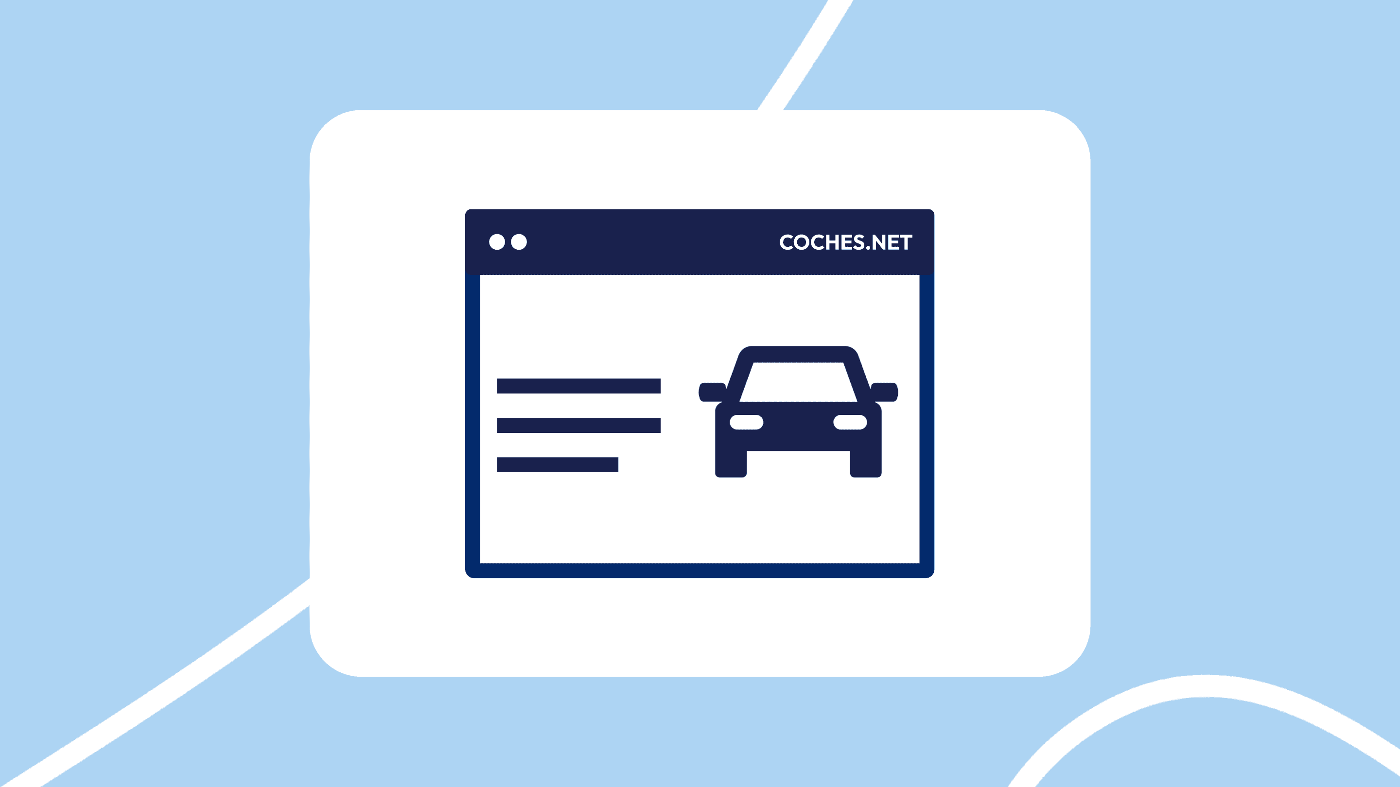 Ilustración de una ventana de navegador con el logo de Coches.net y el icono de un coche, representando un anuncio online de venta de coche.