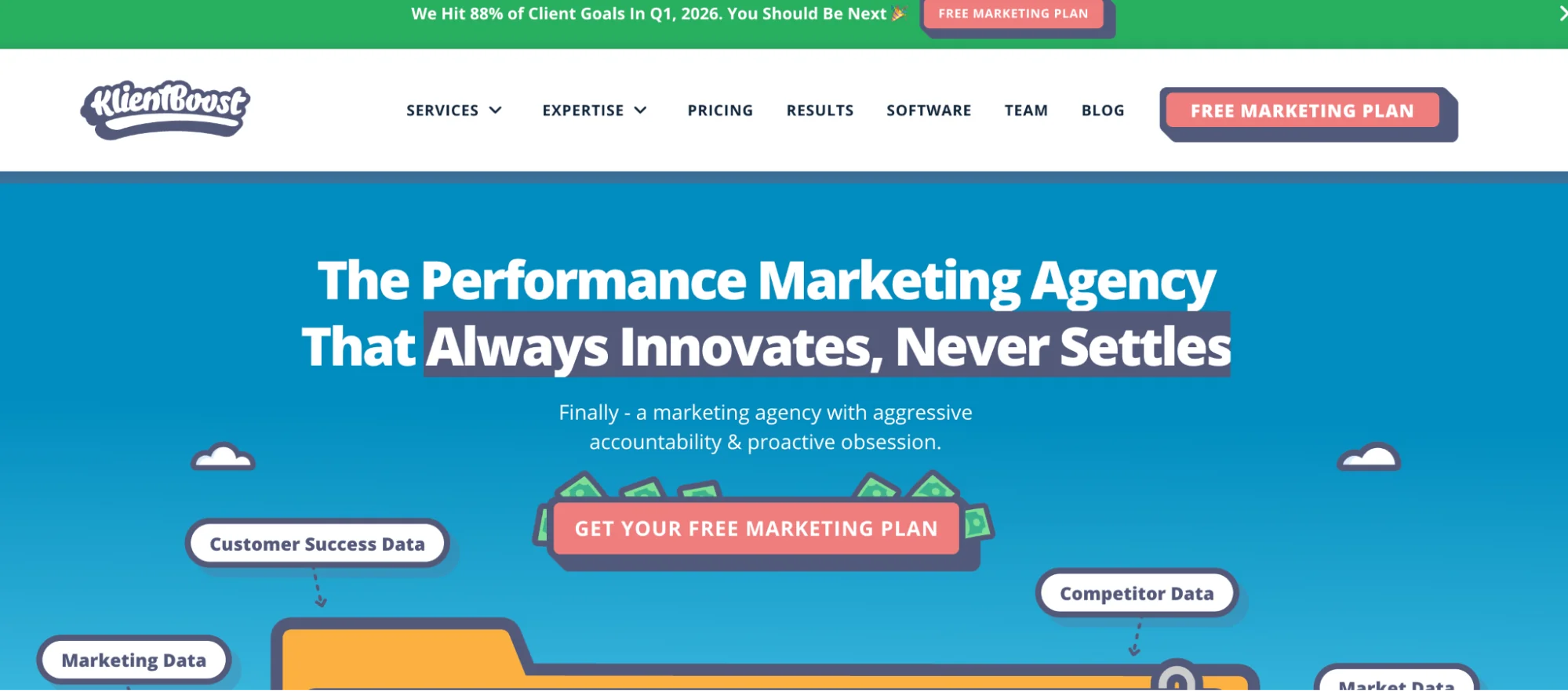 KlientBoost homepage: full-service performance marketing and paid acquisition agency