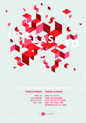 A poster showing a white and orange isometric cubelike structure with the text: UNLEASHED.