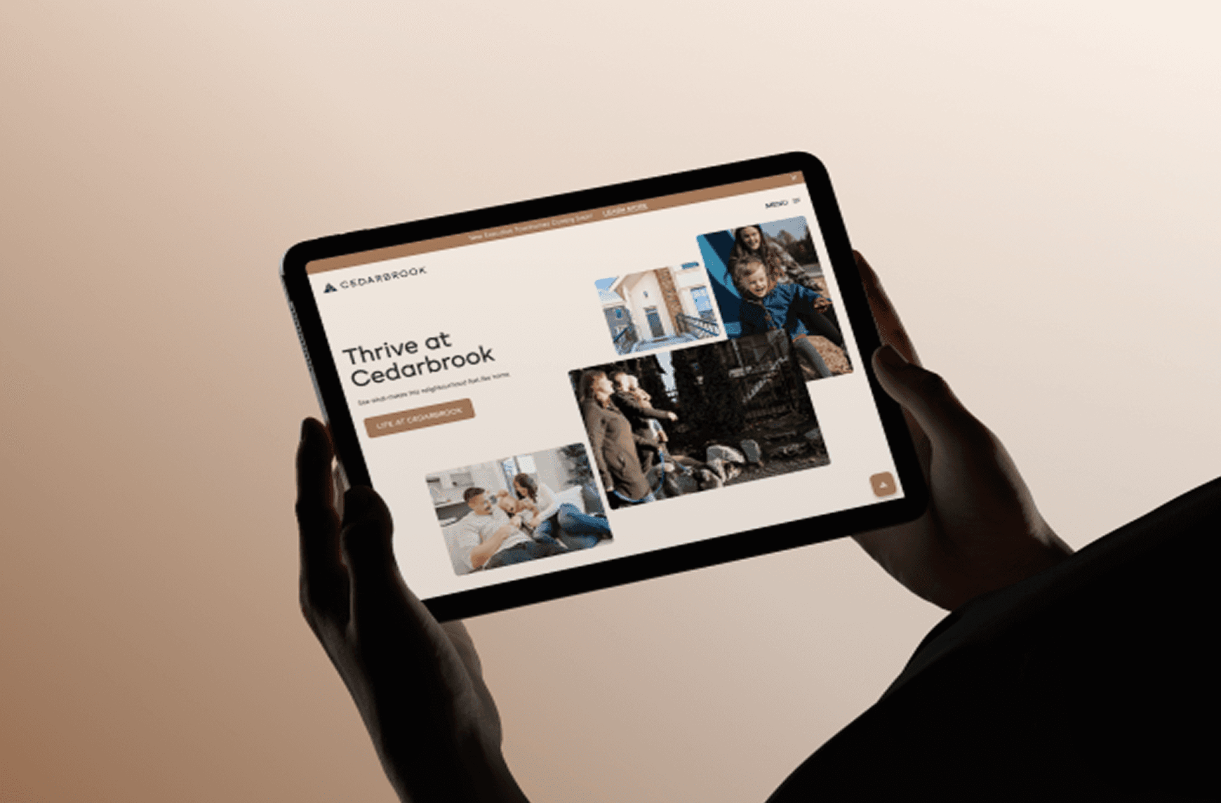Tablet displaying the Cedarbrook real estate development website