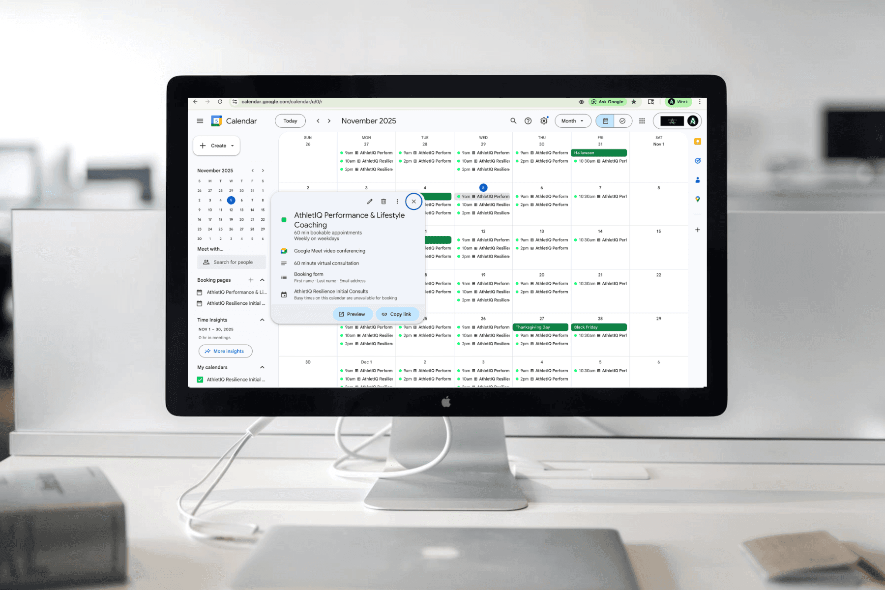 photo of the AthletIQ Resilience performance and lifestyle coaching virtual Google calendar