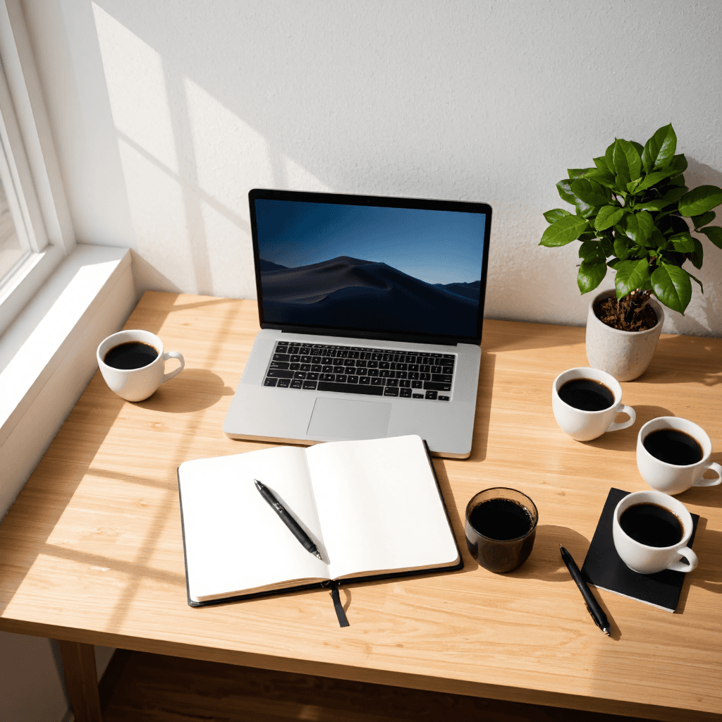 product photography of workspace setup