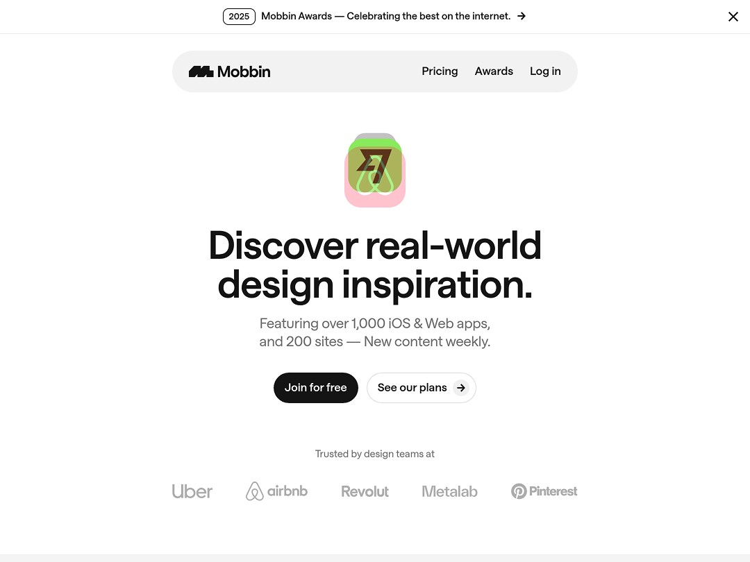Design resource site homepage with logos and call-to-action buttons.