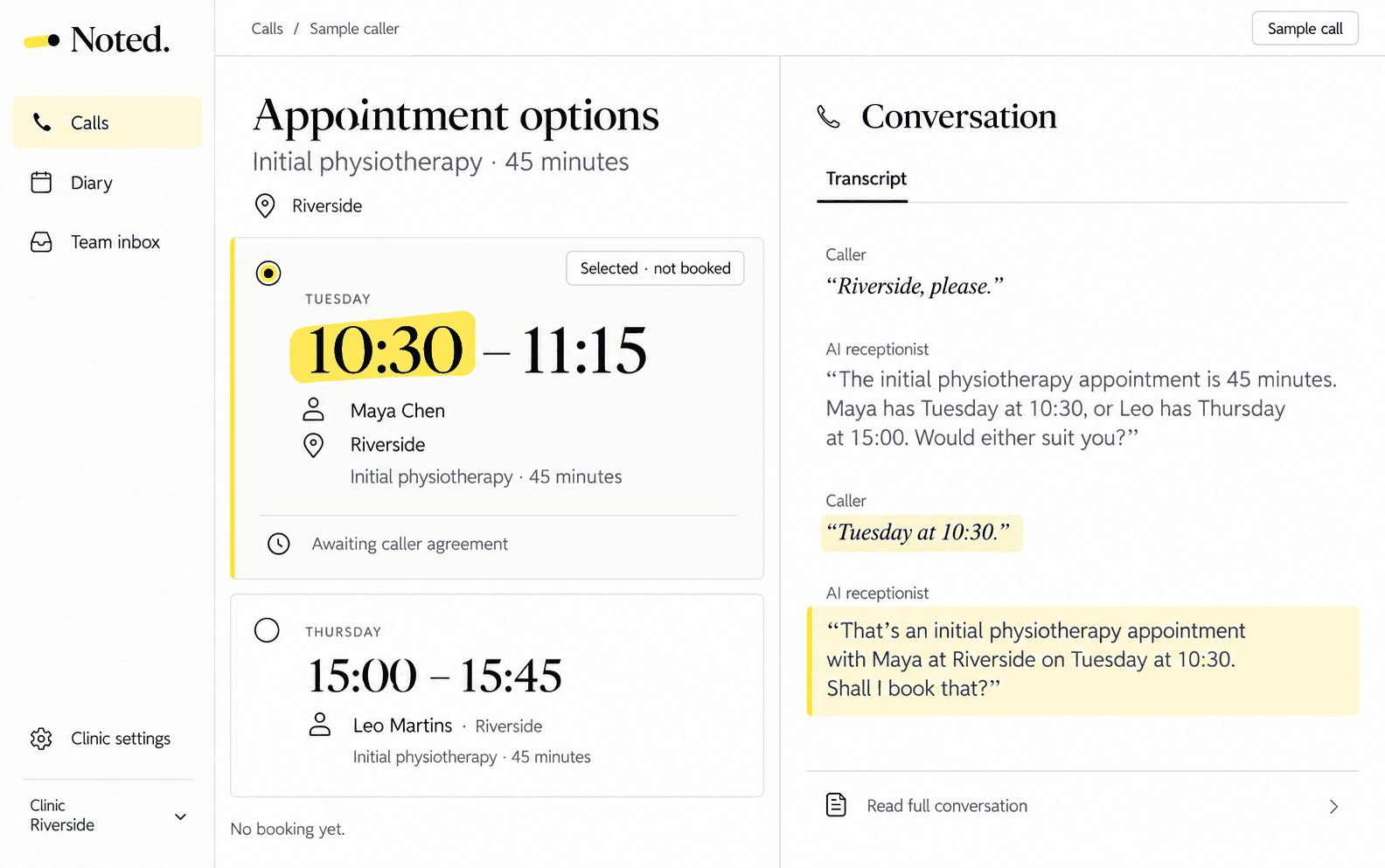 Offers approved times: sample Noted. screen