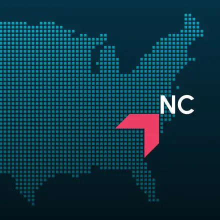 Map highlighting North Carolina with a red arrow, representing GIA Group, LLC truck insurance coverage area.