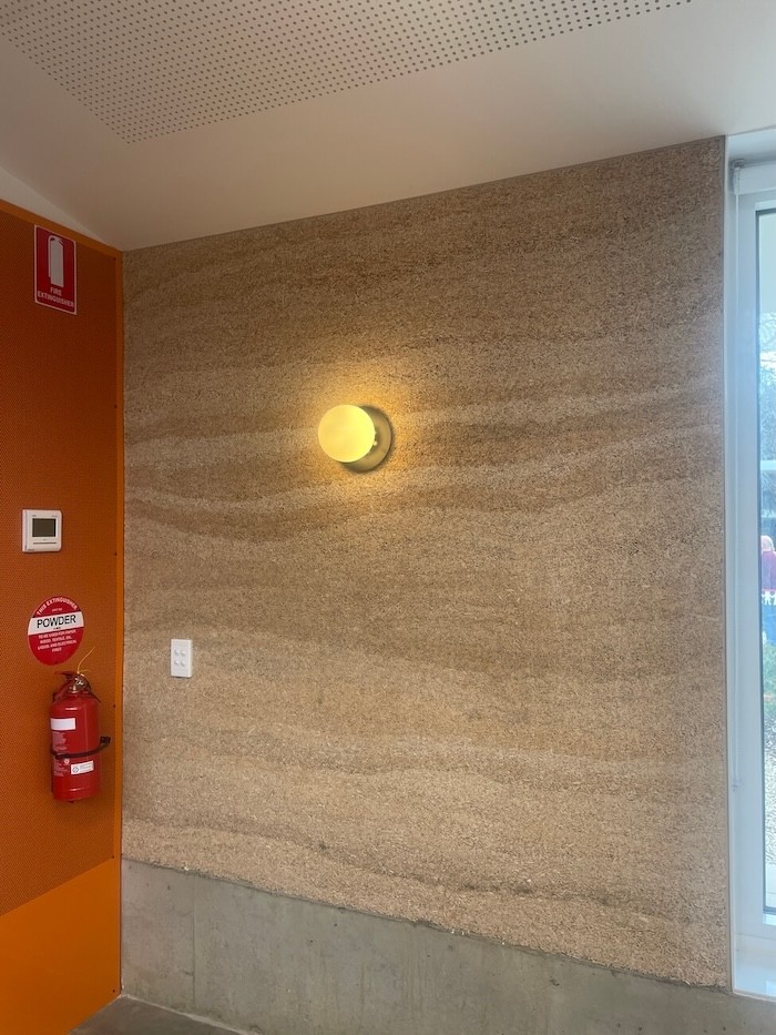 A clean photo of a wall a using hempcrete blocks