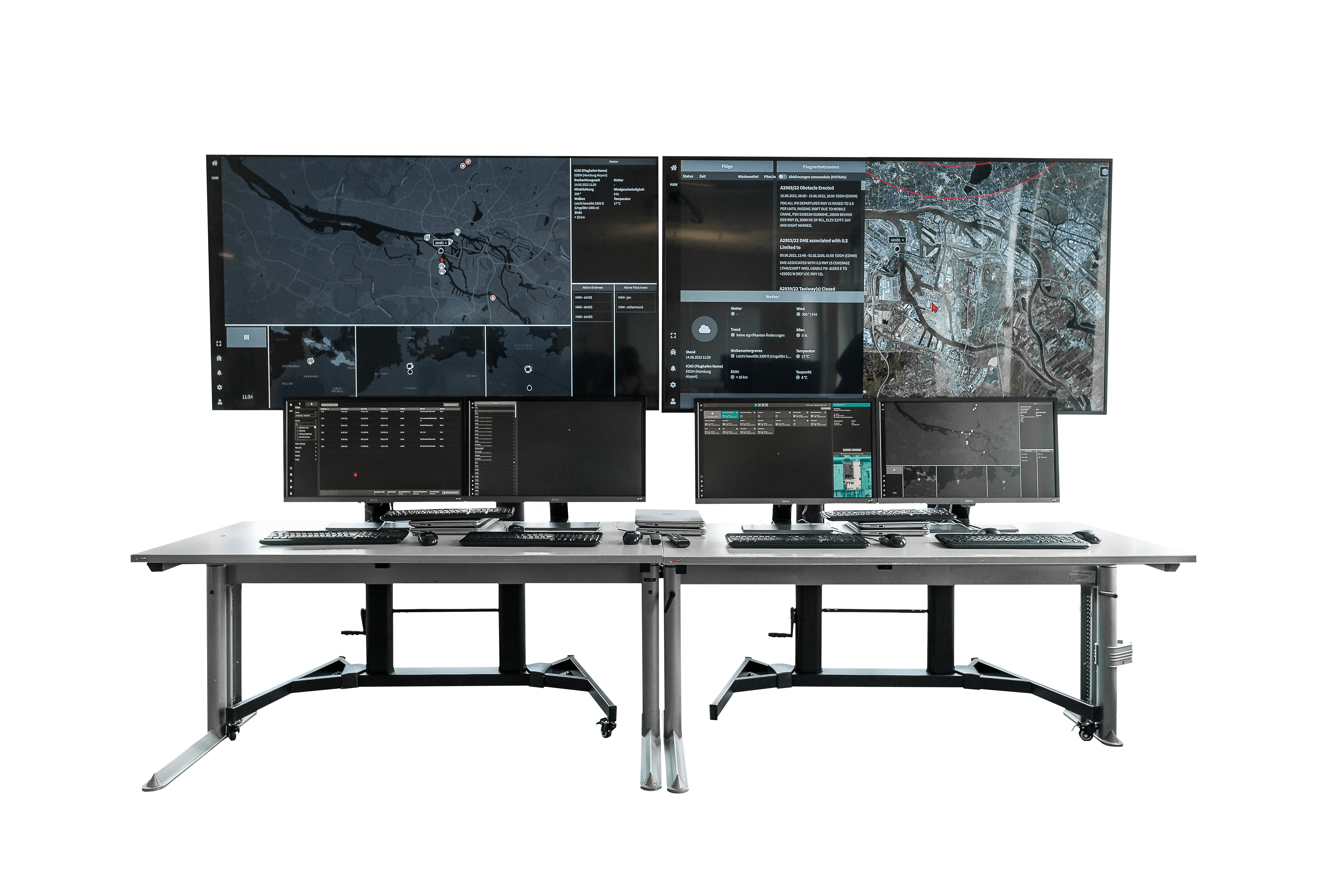 ICC control system workstation with ergonomic interface design for safe and intuitive drone operations.