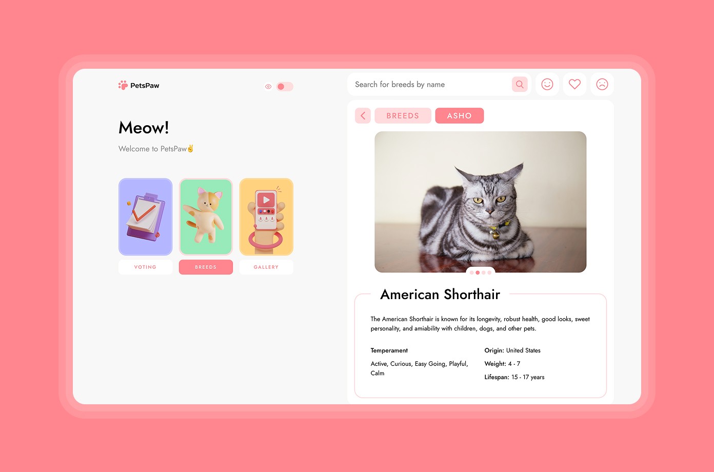 PetsPaw Web App Ui details — breed details