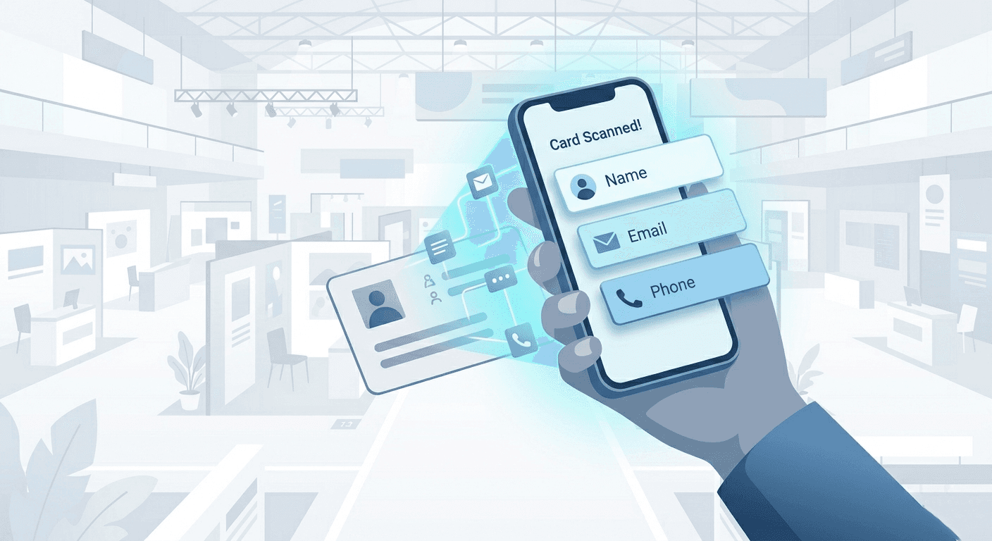 Business card scanning OCR process vector illustration Habsy app