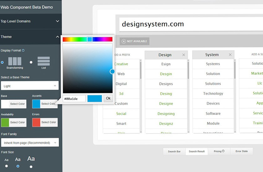 NameStudio API Web Component project thumbnail showing code implementation with configuration panel