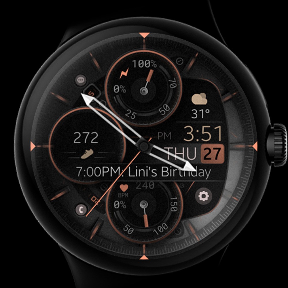 Pixel Watch displaying a hybird watch face