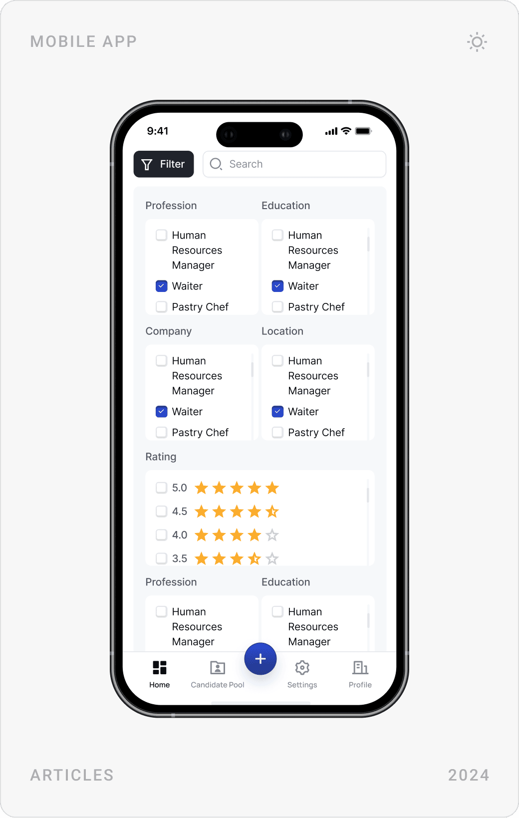 Modern Article Filter Mobile Design