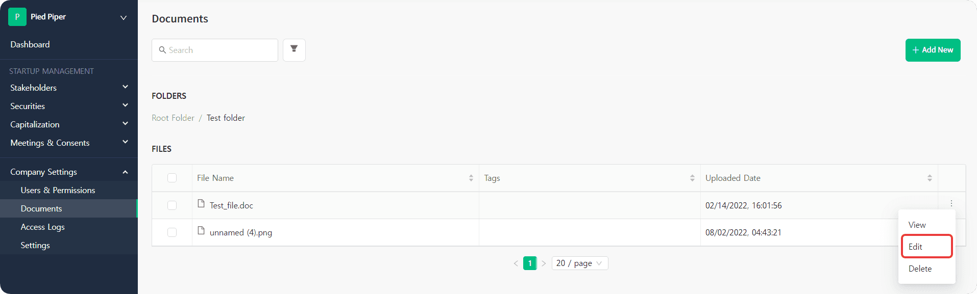 edit or delete an uploaded document