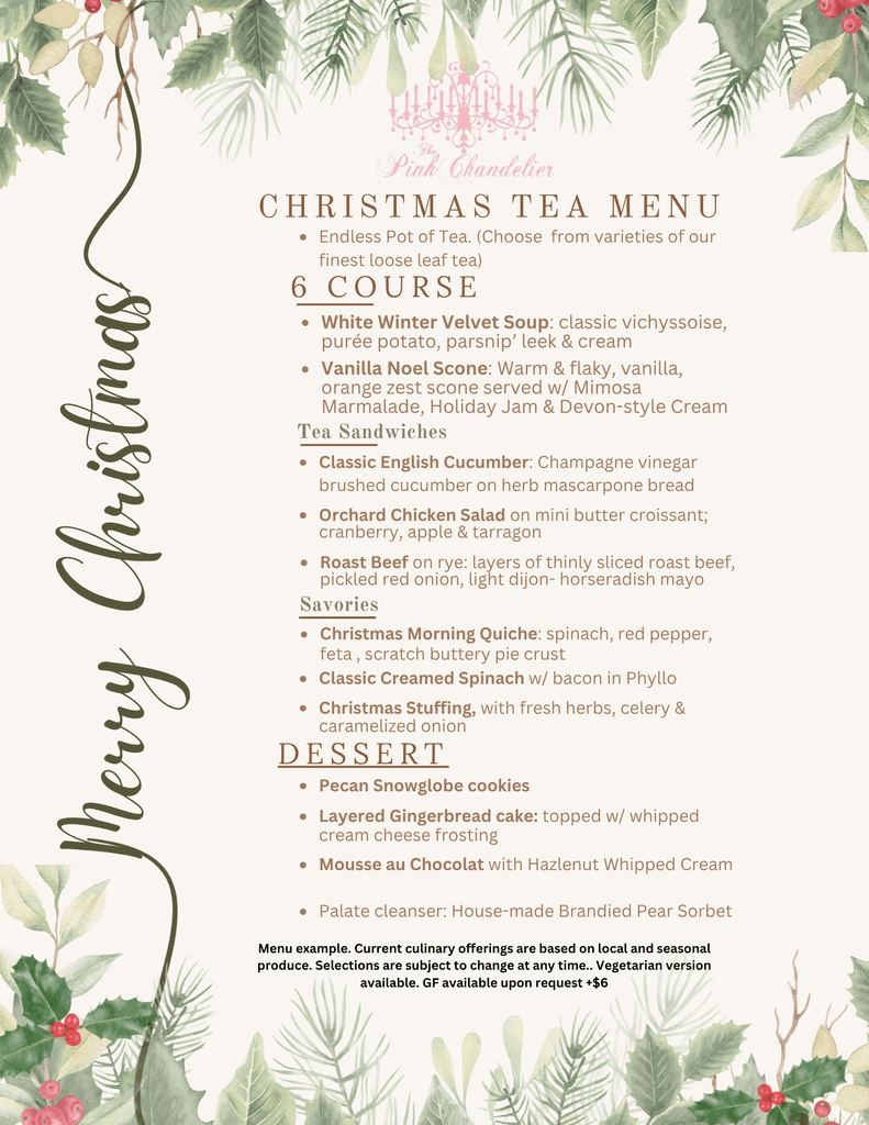 Afternoon Tea Menu at The Pink Chandelier