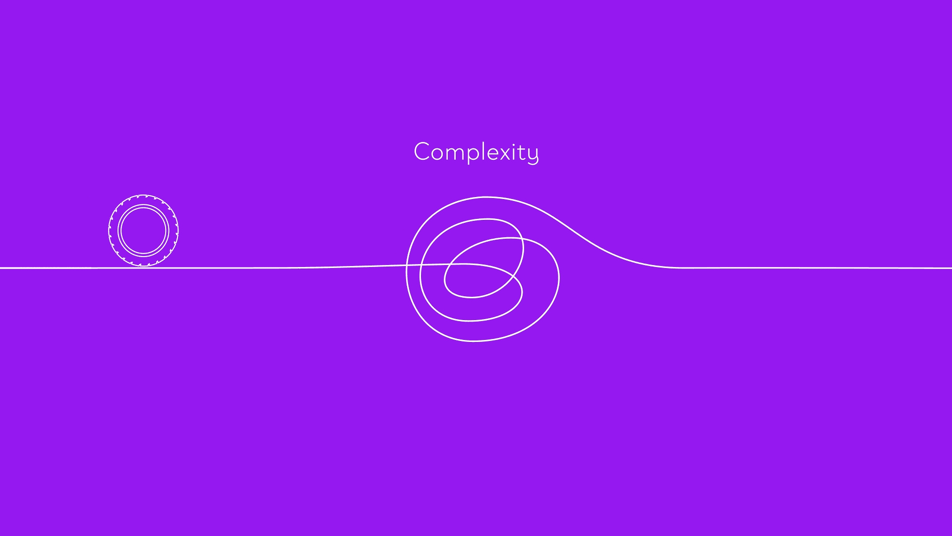 Animated line and tyre graphic illustrating business complexity simplified through visual storytelling