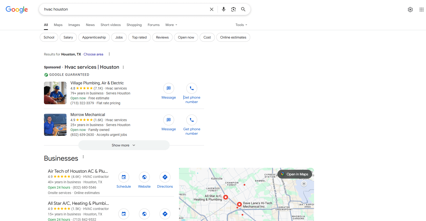 hvac google local service ads