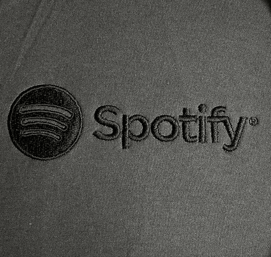 Close up of spotify embroidery done for corporate team members