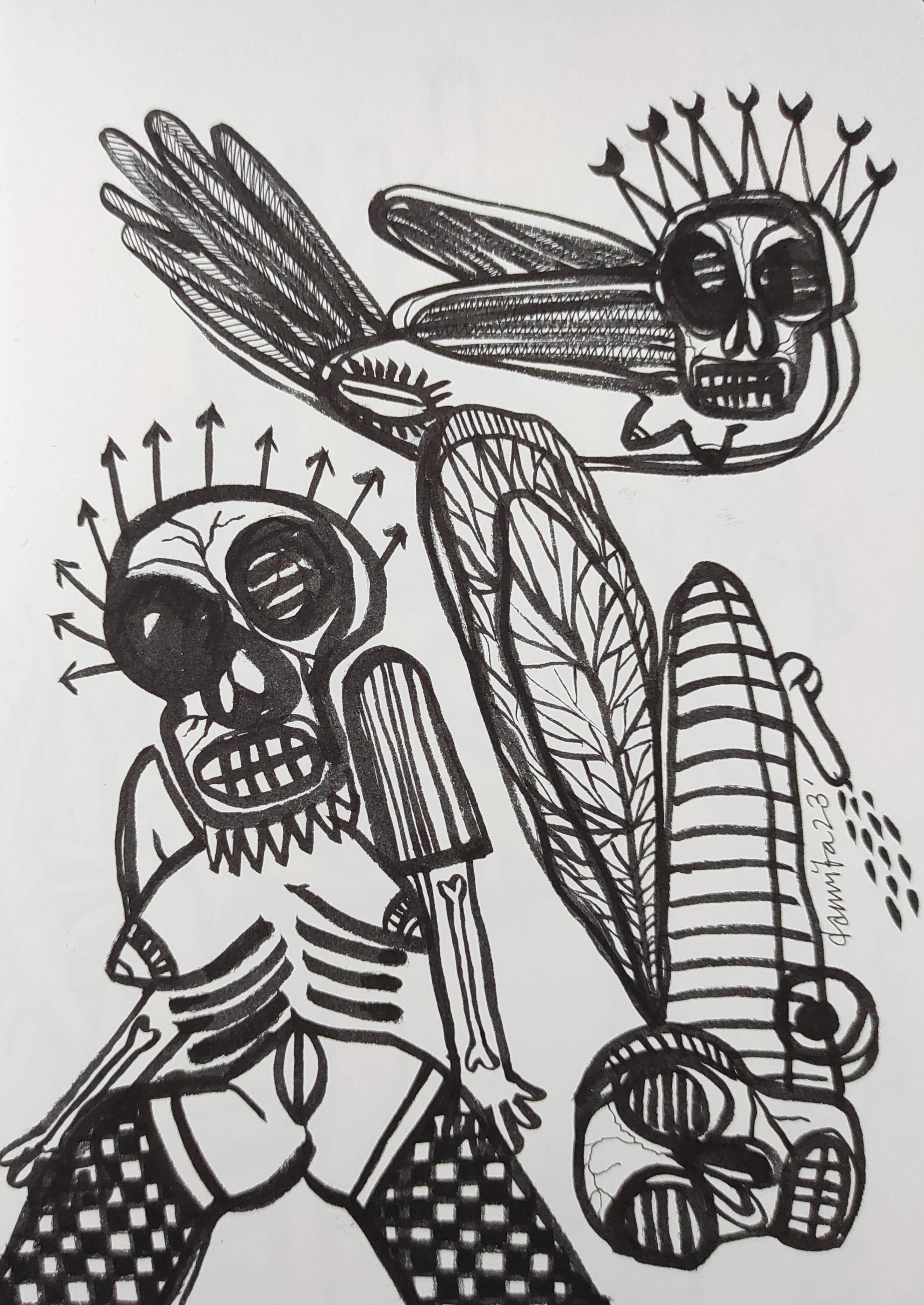 herd of sheep on road painting