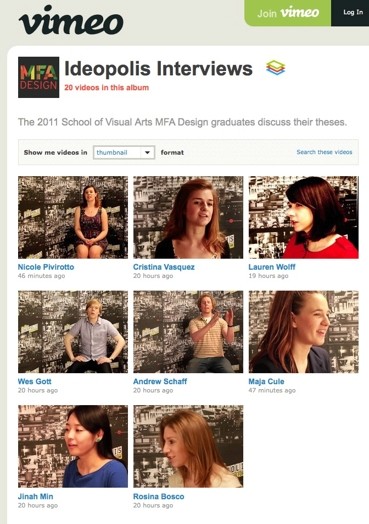 vimeo screenshot of a list of videos