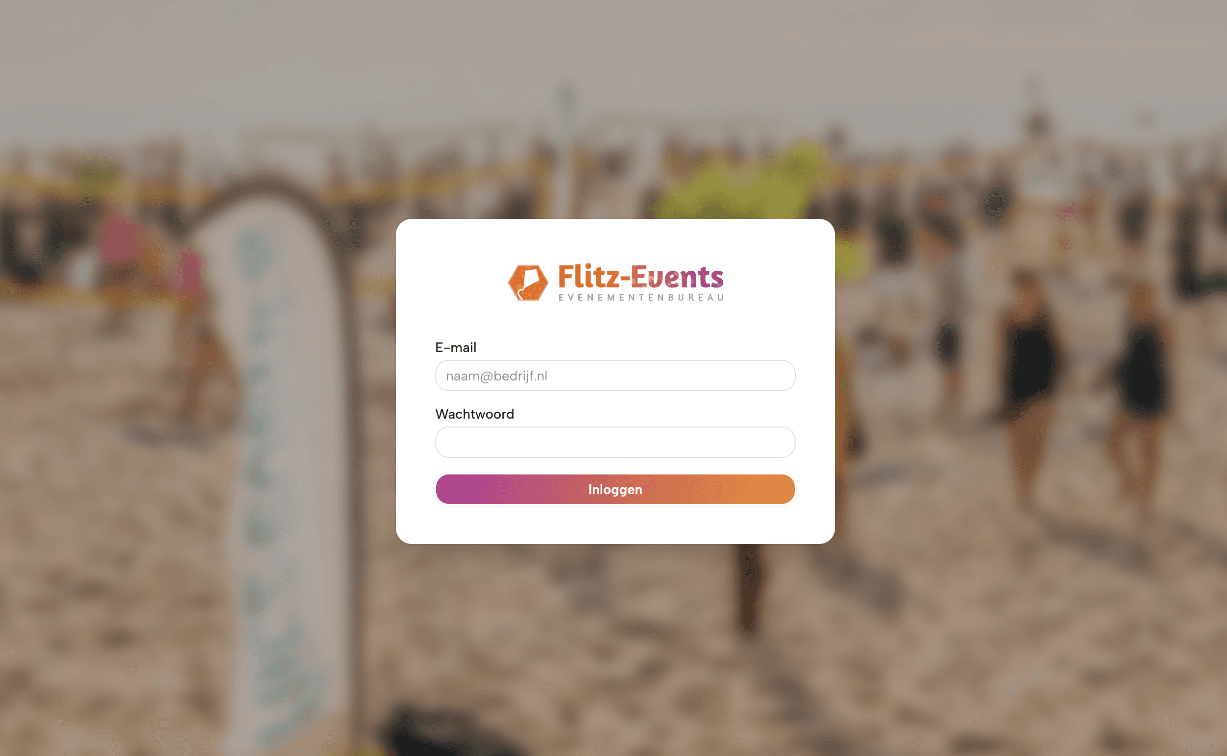Desktopweergave platform loginscherm Flitz-events