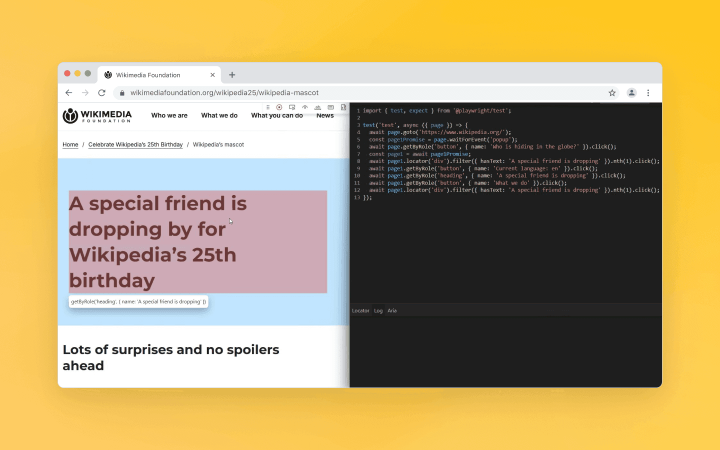 Codegen lets you complete browser actions and generates corresponding code