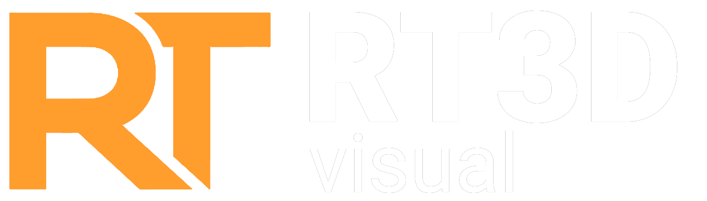 Logo firmy RT3D Visual ktorá ponúka služby fotografie, 3D obhliadky a videoobhliadky nehnuteľností na predaj a prenájom.