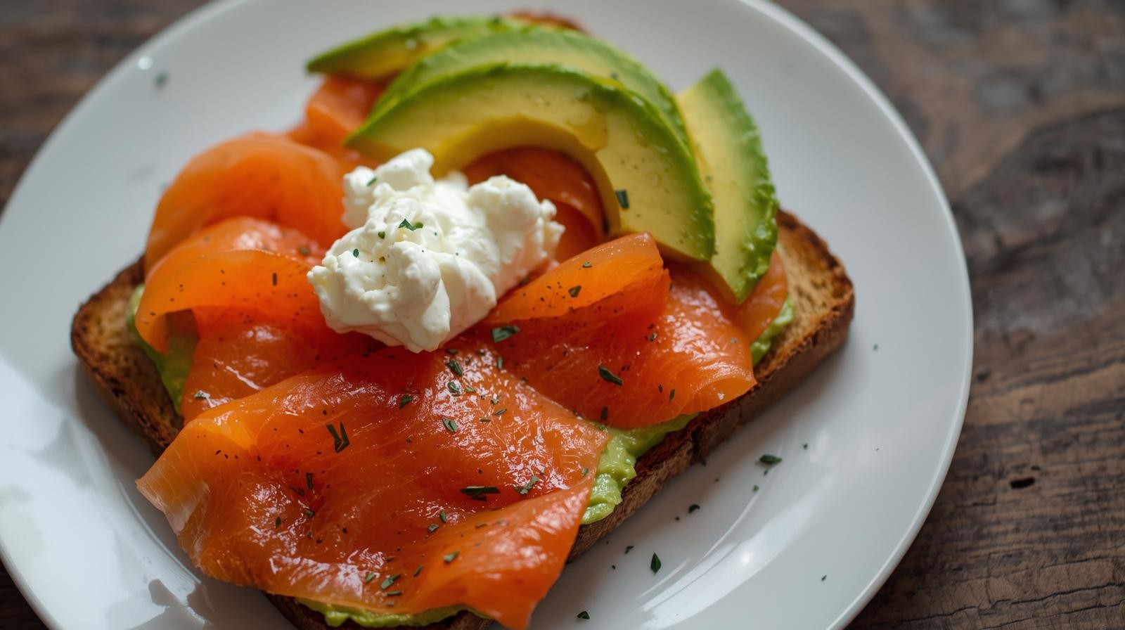 Proteinový toast s lososem, cottage a avokádem