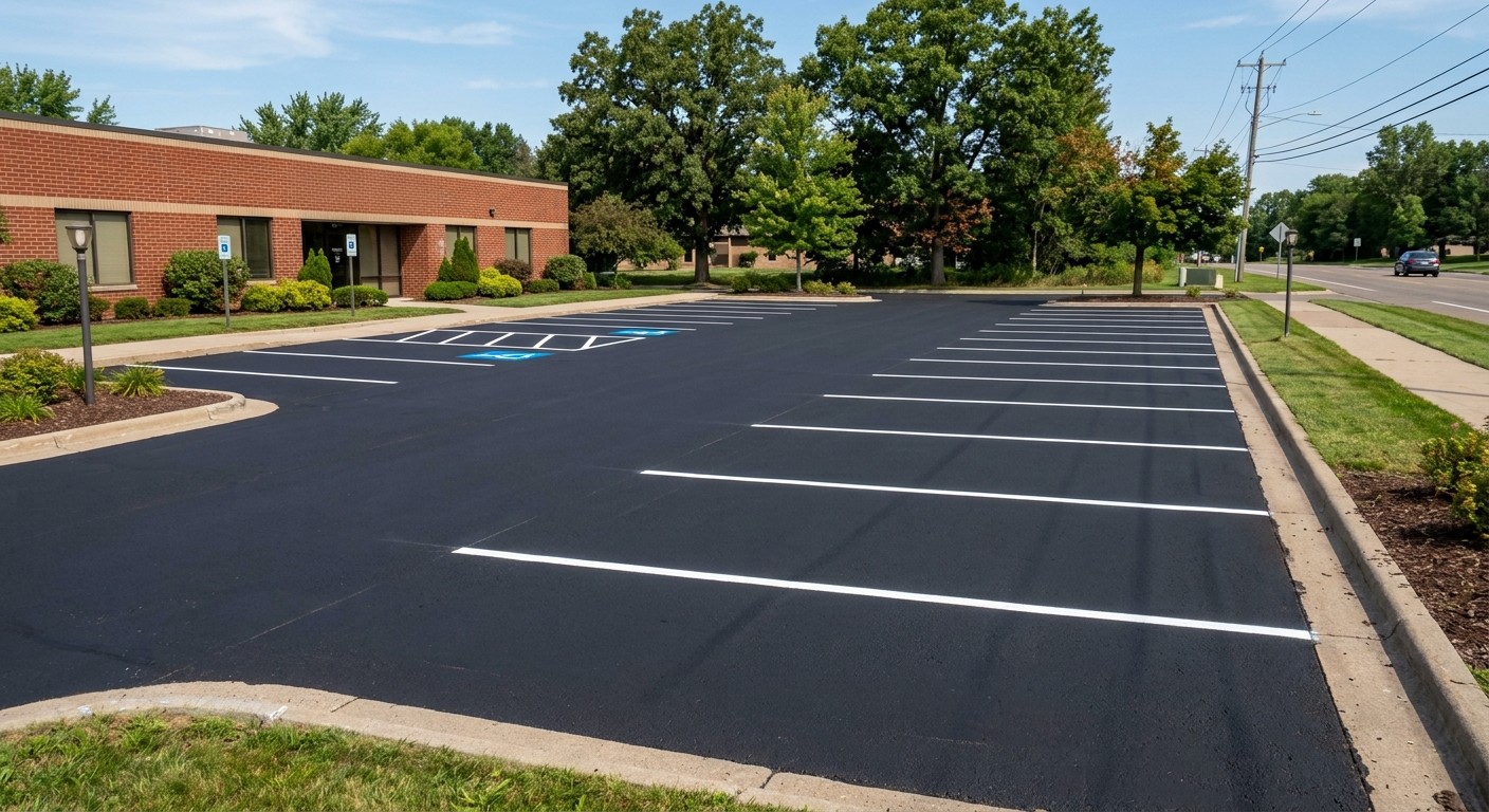 Freshly striped commercial parking lot
