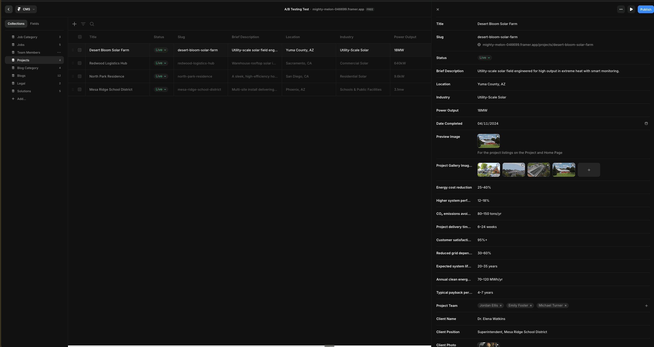 Framer CMS Panel Screenshot
