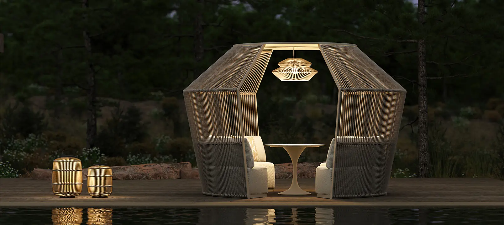 Higold outdoor lounge seating on a poolside terrace