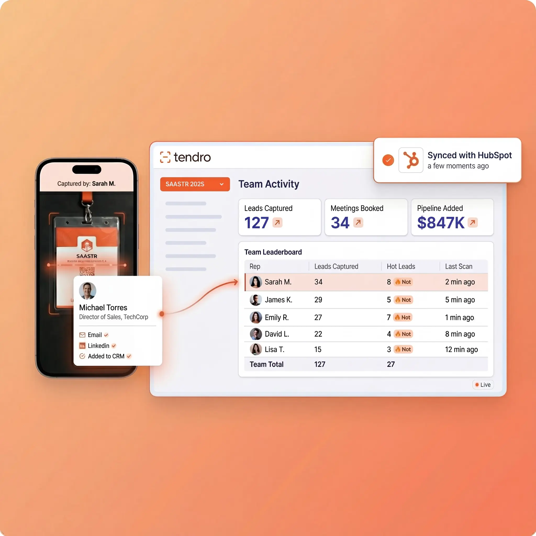 Lead retrivel capture app to Tendro dashboard real-time sync